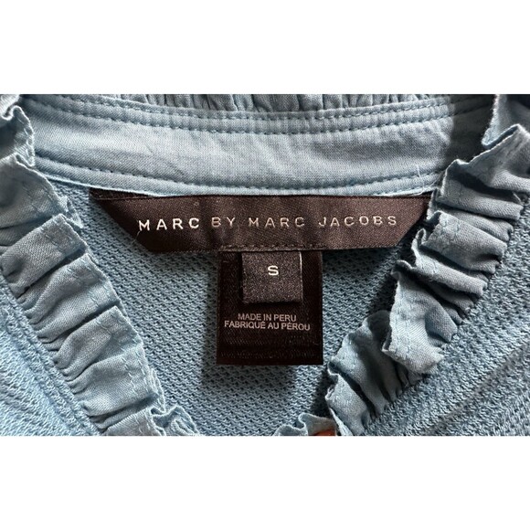 Marc Jacobs women size small Y2K puff short sleeve blue polo top cotton blouse - Picture 8 of 11